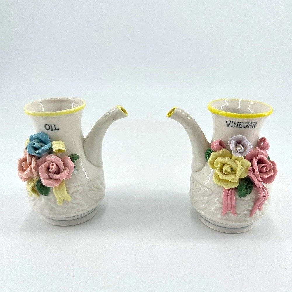 Cottagecore Floral Oil & Vinegar Cruet Set Shabby Chic Farmhouse Kitchen